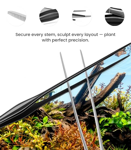 UNS Pro Aquascaping Tools - Stainless Steel Aquarium Accessories for Planting Aquatic Plants, Coral Setting in Freshwater Planted & Reef Tanks, Terrariums and Vivariums - Straight Pinsettes, Black - color: Black