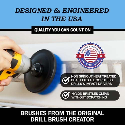 Drillbrush Boat Accessories – Kayak Cleaning Kit – Boat Cleaning Brush Kit – Marine Scrub Brush Attachment for Drill – Rotary Brushes for Boats – Motorized Hull Power Scrubber Set - Hull Cleaner Set - color: Medium Blue, size: 2in, 4in, 3.5in corner brush