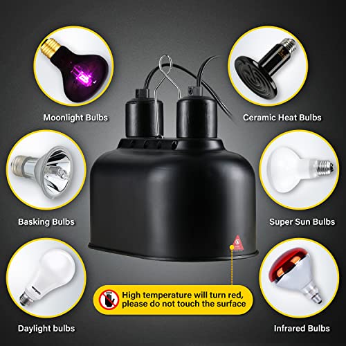 Simple Deluxe Dual Reptile Light Fixture, Aluminum Reflector Dome Lamp Cap, Combo Heat-Lighting Lamp Double Sockets Bulbs Holder with Independent Switches, for Amphibians Terrarium, Turtle Tank - size: Dual Dome Light