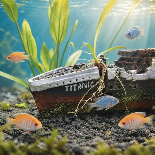 Aquarium Decor, Antique Roman Column Ruins & Titanic Shipwreck Ornament, European Castle Fish Tank Hideout Rocks for Aquascape & Underwater Landscaping