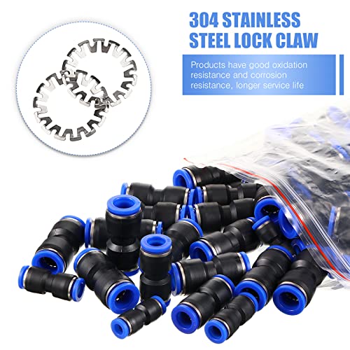 Konohan 100 Pcs Quick Connect Air Hose Fittings 1/8", 1/4", 5/16", 3/8", 1/2" Straight Push Metric Connectors Quick Release Plastic Pneumatic Air Line Fittings for Tube, Truck, Automotive, 2 Way - size: 4/6/8/10/12 mm