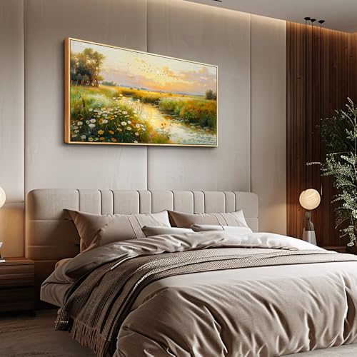 ZUITINGHUA Wood Framed Canvas Wall Art For Living Room Wall Decor For Bedroom Office Wall Decoration Pastoral Scenery Painting Water edge Pictures Artwork Room Aesthetic Home Decor 20x40 In - color: Pastoral Wood Framed 2, size: 40"L x 20"W