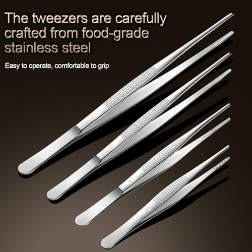 Aniso 6 Inches Stainless Steel garden tweezers | Precision Serrated, Non-slip handle For Hand-Made，succulent，Pick up an ice cube Kitchen and Dining Room - size: 6 inches