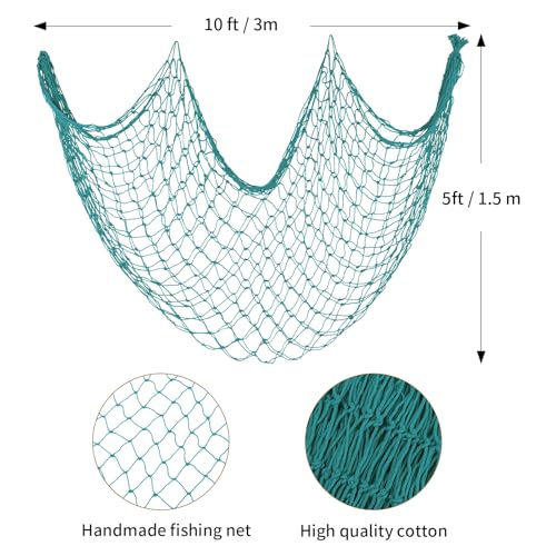 ZUEXT Aqua Decorative Fishing Net 5x10 ft, 3 Pack Large Picture Fish Net, Wall Photo Hanging Fishnet Decor for Nautical Mermaid Pirate Ocean Themed Hawaii Beach Under the Sea Party Decorations - color: Aqua, size: 5 ft x 10 ft - 3 Pack
