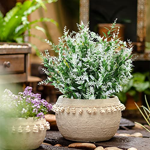 XLFAQXM 8 Pack Artificial Plants Flowers Grass Shrubs No Fade Faux Plastic Flowers Outdoor for Vases Farmhouse Garden Porch Patio Office Indoor Wedding Decoration Greenery Fake Plants (5#White) - color: 5#white