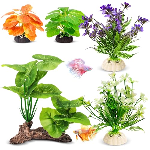 GOZILLA Fish Tank Plants, Reptile Artificial Plastic Plants, Reptile Plants for Terrarium, Aquarium Decorations Resin Pedestal Ornaments for Fish Tank Accessories Set.(5PCS/C-Set) - color: 5 Pcs/ C Set