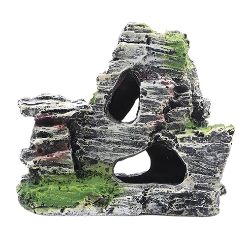 Aquarium Decor Moss Rock Cave – Resin Fish Tank Ornament for Hiding & Shelter, Natural Mountain Terrain Habitat for Shrimp, Betta & Reptiles, Small Landscape Rock Decoration for Tank Accessories