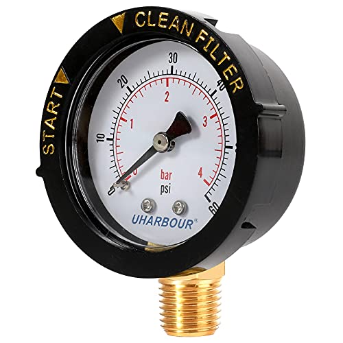 Pool Filter Pressure Gauge 60psi 1/4" NPT Bottom Mount, Pool Pump Pressure Gauge Replacement for Swimming Pool, Spa and Aquarium Valve Filter - size: Lower 60PSI （Start and Clean）, style: Bottom Mount (Start and Clean)