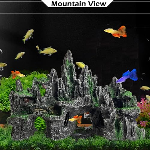 Aquarium Decor Large N Tall Fish Tank Rock Decor with Mountain View Ornaments,Tree House,Cave,Extra Large Fish Tank Decorations