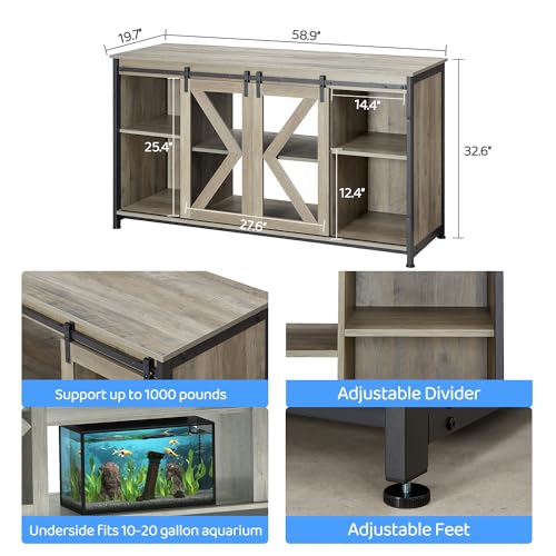 50-80 Gallon Fish Tank Stand, Heavy Duty Aquarium Stand with Cabinet for Fish Tank Accessories Storage - 1000 LBS Capacity, 58.9" L x 19.7" W x 32.6" H, Gray