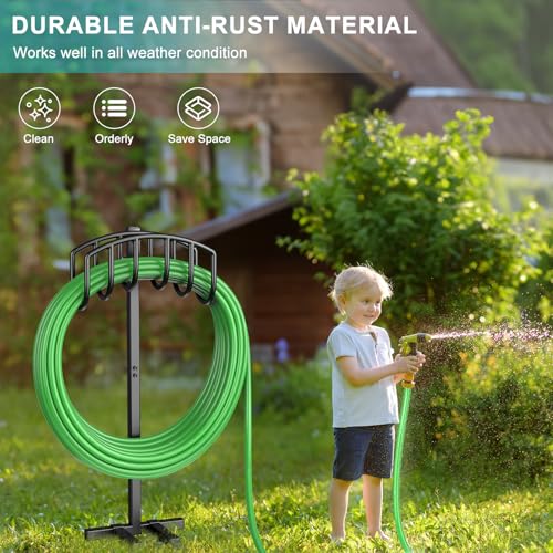 Garden Hose Holder, Detachable Metal Water Hose Holder Stand, Heavy Duty Freestanding Garden Hose Reel Rack and Hose Storage Organizer for Outside Yard