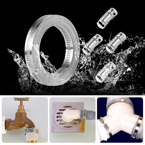304 Stainless Steel Hose Clamp Assortment Kit DIY, Cut-To-Fit 12 FT Metal Strap+10pcs Stronger Fasteners,Large Adjustable Worm Gear Band Hose Clamps Screw Clamps Duct Pipe Metal Clamp Strapping - size: 12 FT Metal Strap + 10 Fasteners