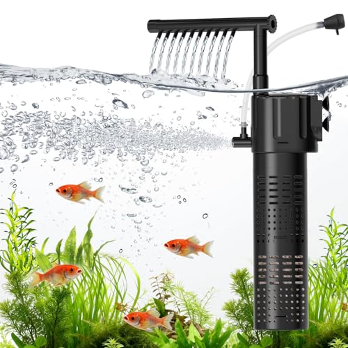 hygger Internal Aquarium Filter, 5-in-1 Submersible Power Fish Tank Filter, Adjustable Wave Maker & Air Bubbler, Quiet Turtle Tank Filter for 15-30 Gallon Freshwater Saltwater, 210GPH, 10W - size: 10W for 15-30 Gallons (55-110L) Tank