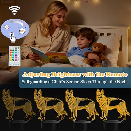German Shepherd Night Light, German Shepherd Gifts, 3D Illusion Lamp with Remote Control, 16 RGB Colors, 4 Flashing Modes, Timer, Dimmable, Kids Room Dog Decoration for Holiday Birthday Christmas - color: Color 8