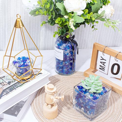 Keedolla 0.5 Lb Colorful Blue Sea Glass Pebbles Aquarium Gravel Fish Tank Rocks Small Frosted Glass Gemstones for Fish Turtle Tank, Vase Fillers, DIY Crafts, Succulent Plants Decor, 6-9mm - color: Clear & Blue Mix, size: 0.5 LB