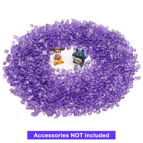 Glass Stones, 1Lb/460g Irregular Sea Glass Dercorative Rocks Non-Toxic Artificial Crystal Pebbles for Aquarium Decoration/Vase Filler/Table Scatter/Handcraft/Jewelry Making/Gems Display, Purple - color: Purple