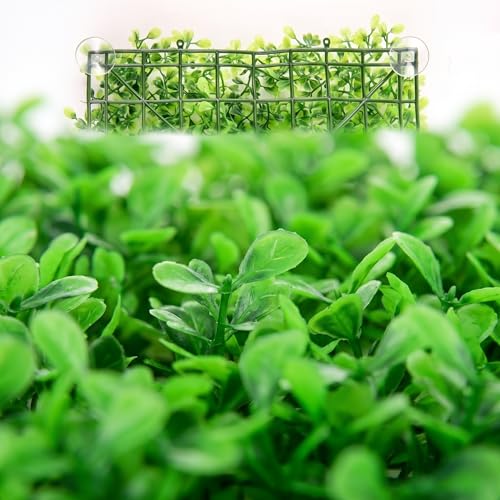 Aquarium Decorations Grass Artificial Plastic Lawn 10 inches Square Landscape Green Plants,Easy to Clean Landscape Ornament Realistic Faux Water Grass,with 8 Pcs Suction Cups