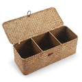 DECRAFTS Seagrass Storage Basket with Lid Rectangular Small Woven Shelf Baskets with Sections for Organize Snack Toys Tampon - color: Natural 3 Sections