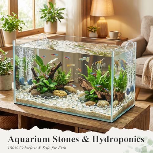 DomeStar 1LB Glass Beads, Clear Flat Glass Marbles, Vase Filler Aquarium Decor Fish Tank Rocks DIY Crafts Table Scatter Decor - color: Clear