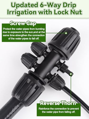 20PCS Locked Barbed Tee Connectors, Kalolary 1/2” to 1/4” Drip Irrigation Fittings Kit 12/16mm to 4/7mm Tube Lock Female Connector 6-Way Barbed Lock Irrigation Parts for Watering System (Black) - color: Black 1/2" to 1/4" 6-Way