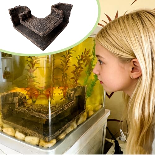 Aquarium Cave 90° Corner Fish Tank Cave, Betta Fish Tank Accessories Aquarium Hideout Decorations for Betta, Shrimp, Corydoras, Guppy, Neon Tetra (5.1”x5.1”x2.8”)