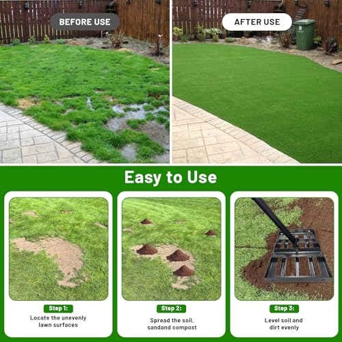 Lawn Leveling Rake 17"x10",Lawn Leveling Tool with 68" Long Adjustable Stainless Steel Handle for Leveling Soil,Grass,Sand or Dirt,Heavy Duty Lawn Leveler for Backyard,Garden,Golf Course,Farm,Pasture - style: 17"x10"