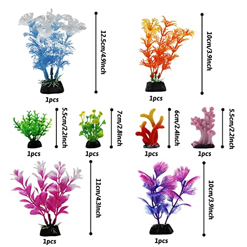 Fish Tank Decorations Plants with Resin Coral, 8 pcs Aquarium Decor