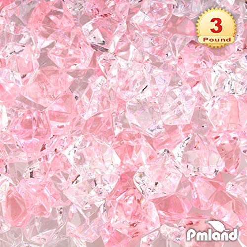 PMLAND Clear Fake Ice Rocks – 550 Pcs Large Mixed Pink Acrylic Gems Crushed Plastic Diamonds, 3 Lbs / 2.25 Quarts Bulk Vase Filler for Centerpieces Wedding Theme Décor Aquarium Table Scatter - color: Pink/Clear