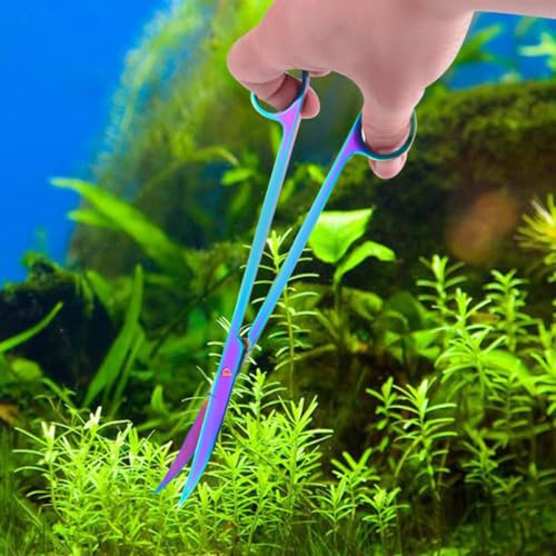 COHEALI Stainless Steel Aquarium Plant Scissors Aquatic Trimming Tool Rainbow Wave Blades Portable Fish Tank Clipper for Aquascaping and Aquarium Maintenance