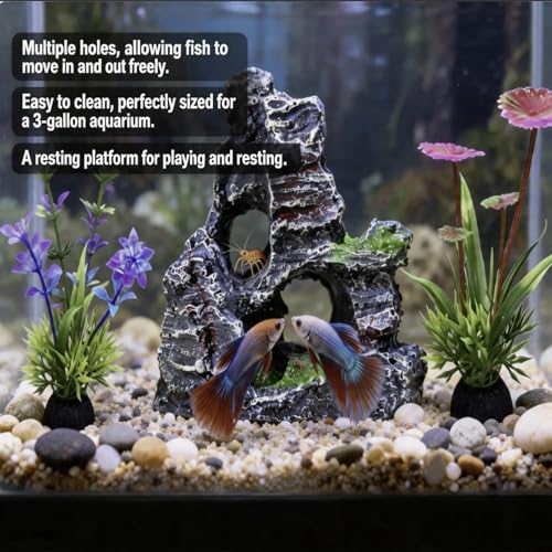 6-Piece Aquarium Plant Set with 5 Green Artificial Plants and Resin Cave Decorations for Betta Fish, Goldfish, and Shrimp for Breeding, Playing, and Resting