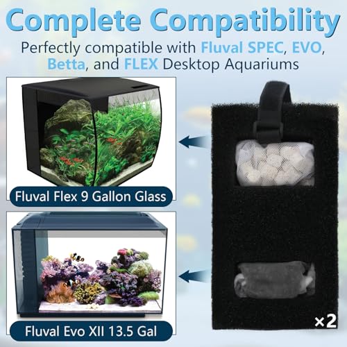 Aquarium Filter Media Set for Fluval SPEC, EVO, Betta and Flex Desktop Aquarium Series, Includes 2 Biomax Filter Media, 2 Carbon Filter Refills, 2 Foam Filter, 2 Filter Cord and 4 Cleaning Brushes