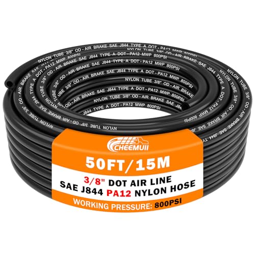CheeMuii 50 FT 3/8 Pneumatic Tubing 3/8" PA12 Nylon DOT Air Line SAE J844 DOT Air Hose 15.3 Meter 3/8 Inch OD Pneumatic Air Tubing Pipe Hose Line - color: Black, size: 3/8"OD-50FT
