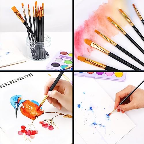 AROIC Acrylic Paint Brushes, 6 Packs / 60 pcs Nylon Hair Paint Brush Set for All Purpose Oil Watercolor Painting Artist Professional Kits (Black) - color: Black, size: 60pcs
