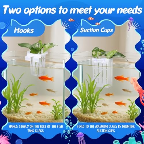 Chunful 12 Set Upgraded Large Aquarium Plant Holder Contain 12 Hanging Aquatic Pot with 72 Hooks and 24 Aquatic Planter Suction Cups for Fish Tank Aquarium Cultivation and Aquascape Decoration (Clear) - color: Clear