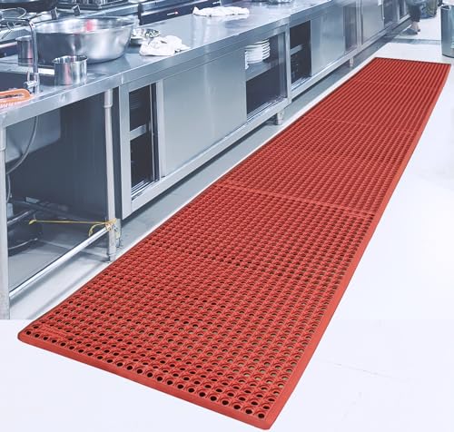 Rhino Mats, K-Series Comfort Tract Anti-Fatigue Drain-Thru Beveled Floor Mat, Drainage Non-Slip Grease-Resistance for Kitchen, Restaurant, Pool, Gym, Bar or Patio (Terra Cotta, 3' x 20' x 0.5") - size: 3' x 20' x 0.5" Terra Cotta