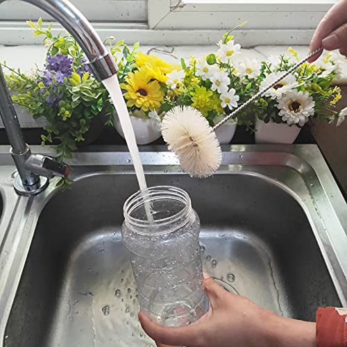 Bottle Brushes Thin Long Handle X 2, Skinny Wire Cleaner Set in Stainless Steel with Natural Boar Bristle at Wool Tip, Bendable Flexible for Cleaning Narrow Neck Bottles, Pipe, Tube, Hose