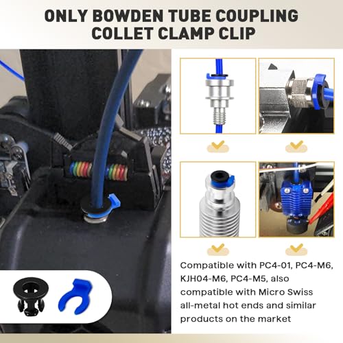 100PCS Bowden Tube Coupler Set - 1.75 Bowden Tube Coupling Collet Clamp Clip Bowden Collet and Clip Set for 3D Printer Accessories, Bowden Coupling Clip Fixed 4 mm Tube Filament Printer Parts - color: 100-PACK