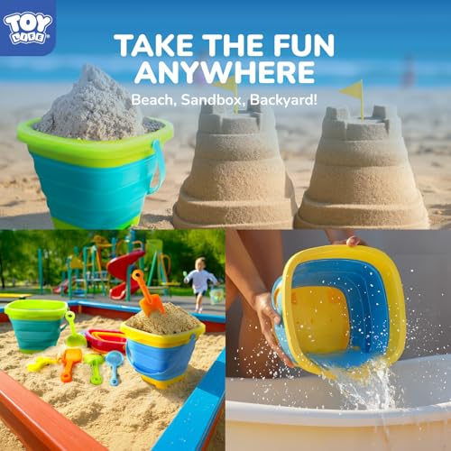 TOY Life Collapsible Beach Toys for Kids with 4 Silicone Collapsible Sand Buckets & 8 Shovels & Mesh Bag, Travel Beach Essentials for Kids Sand Toys Toddlers, Sandbox Toys for Boys Girls Ages 3-5 4-8 - color: Assorted 4 Collapsible Bucket Beach Toys