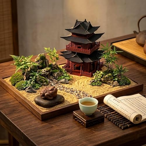 LOGOFUN Mini Pagoda Statue Plastic Miniature Pavilion Figurine Desktop Ornament for Zen Garden Home Aquarium Dollhouse Decoration