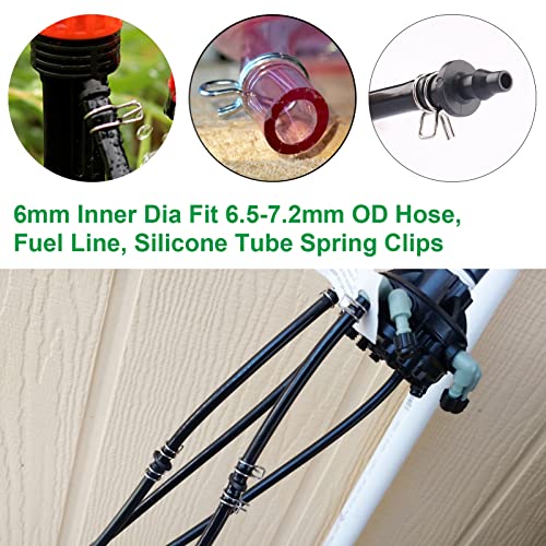 1/4" Irrigation Hose Clamps, 100 Double Line Hose Pipe Spring Clamps, Drip Irrigation Kit Connector Leak Solution