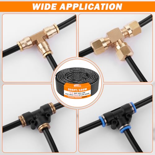 CheeMuii 500 FT 1/4" DOT Air Line 1/4 PA12 Nylon Pneumatic Tubing 152 Meter 1/4 Inch OD Pneumatic Air Tubing Pipe Hose Line for Semi Truck Trailer or Industrial Air System - color: Black, size: 1/4"OD-500FT