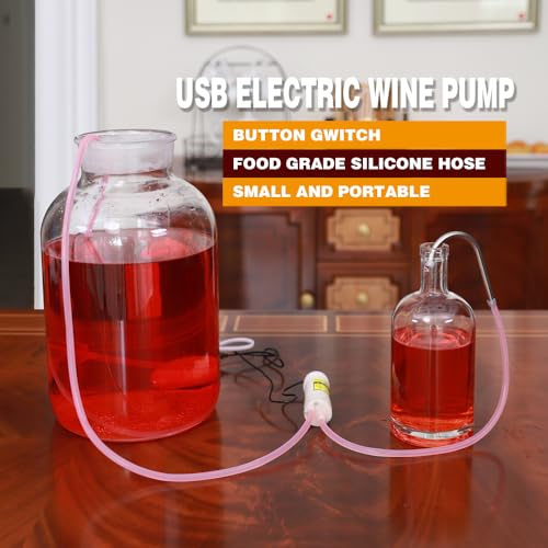 Portable Food Grade USB Electric Wine Transfer Pump,Auto Siphon Self Priming Pump for Bottling Home Brew Wine,Beer,Beverages and Kombucha, DC 5V Mini Water Transfer Pump with Hook,2LPM,Low Noise - color: Black Top-Switch With Hook