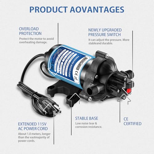 WASSERMANN Water Pressure Pump 115 Volt AC 4.0GPM 55PSI,Water Pump Self Priming Diaphragm Pump with Pressure Switch for Kitchen Bathroom Marine Yacht Garden - size: Small