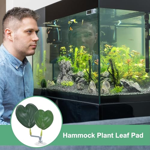 M METERXITY 1-Pack Betta Fish Leaf Pad, Hammock Plant Leaf Pad, Realistic Resting Fish Rest Bed for Fish Tank Decorations/Aquarium Accessories/Spawning Grounds/Breeding [Green, Heart-Shaped] - color: Green