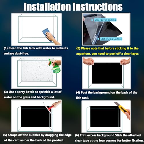 Aquarium Background Static Cling Black Fish Tank Background Wallpaper Fish Tank Backdrop Vinyl Aquarium Poster Background 28 x 12 in - size: 27.6" x 11.8" In