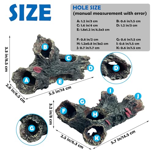 2 Pcs Decaying Trunk Aquarium, Betta Fish Ornament, Freshwater Ornament - Small Resin Aquarium Decoration Log, 20 Gallon Fish Tank Wood with Holes & Aquarium Hideout Caves