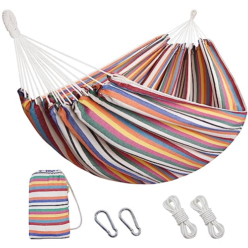 INNO STAGE 2 Persons Hammock with Tree Straps - Brazilian Double Hammock, Portable Hanging Camping Bed for Patio, Backyard, Porch, Outdoor and Indoor Use Soft Cotton Carrying Bag, XX-Large - color: Mixcolor, size: XX-Large