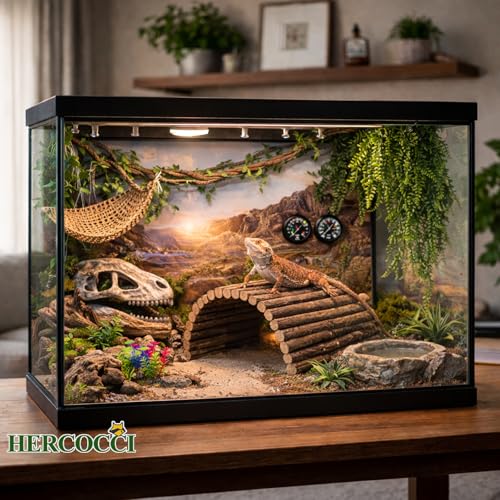 Bearded Dragon Tank Accessories, 9Pcs Reptile Plants Vines Hammock Flexible Bridge with Suction Cups Terrarium Habitat Décor for Snake Gecko Lizard Chameleon