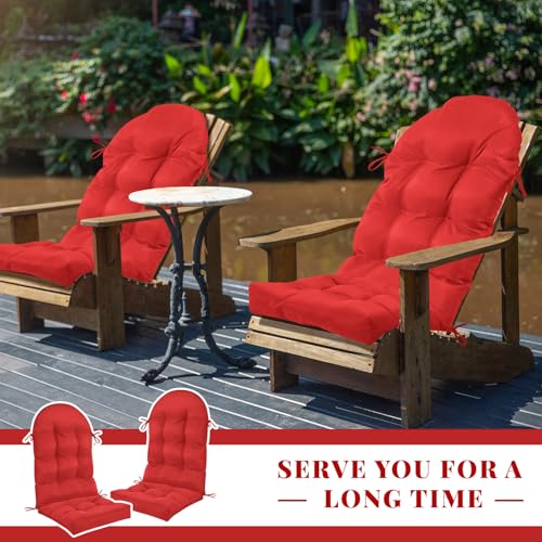 Geelin 2 Pcs Outdoor Patio Chair Cushion Thick High Back Adirondack Chair Cushion Tufted Weather & Fade Resistant Anti-Slip Outside Rocking Chairs Pads with Ties, 44 x 19 x 4 Inch (Red) - color: Red