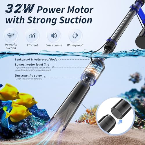 Fish Tank Cleaner, Aquarium Gravel Cleaner, 530GPH/32W Electric Fish Tank Cleaning Tools, Adjustable Water Flow Aquarium Gravel Cleaner, Turtle Tank Gravel Cleaner Vacuum for Wash Sand, Water Changing